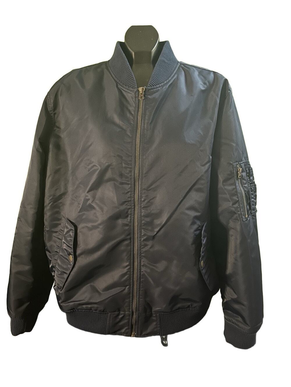 GAP Jacket Mens XL Blue Quilted Lined Bomber Full Zip Warm Pockets Ribbed Hem